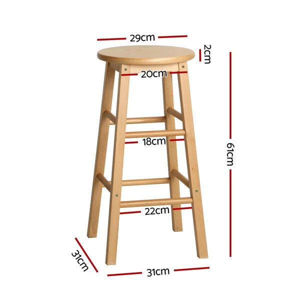 4 x Round Wooden Bar Stools – Natural Finish