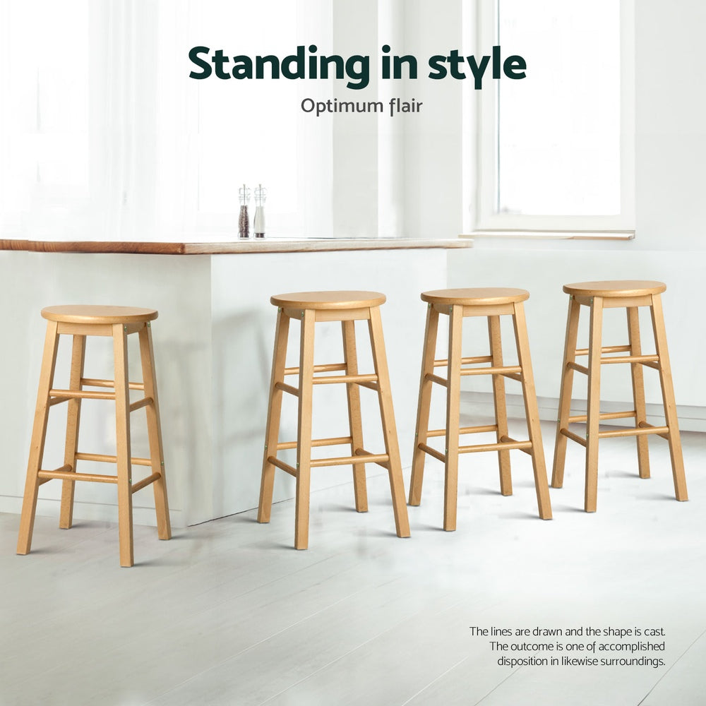 Hartwell Round Wooden Bar Stools – Brown – Set of 4