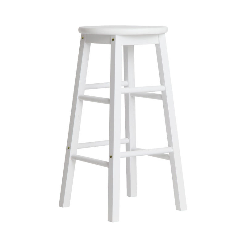 Set of 2 - Beech Wood Backless Bar Stools - White