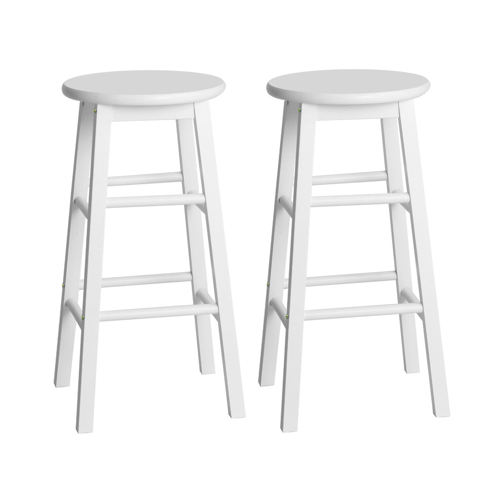 Linden 2x Bar Stools Round Chairs Wooden White
