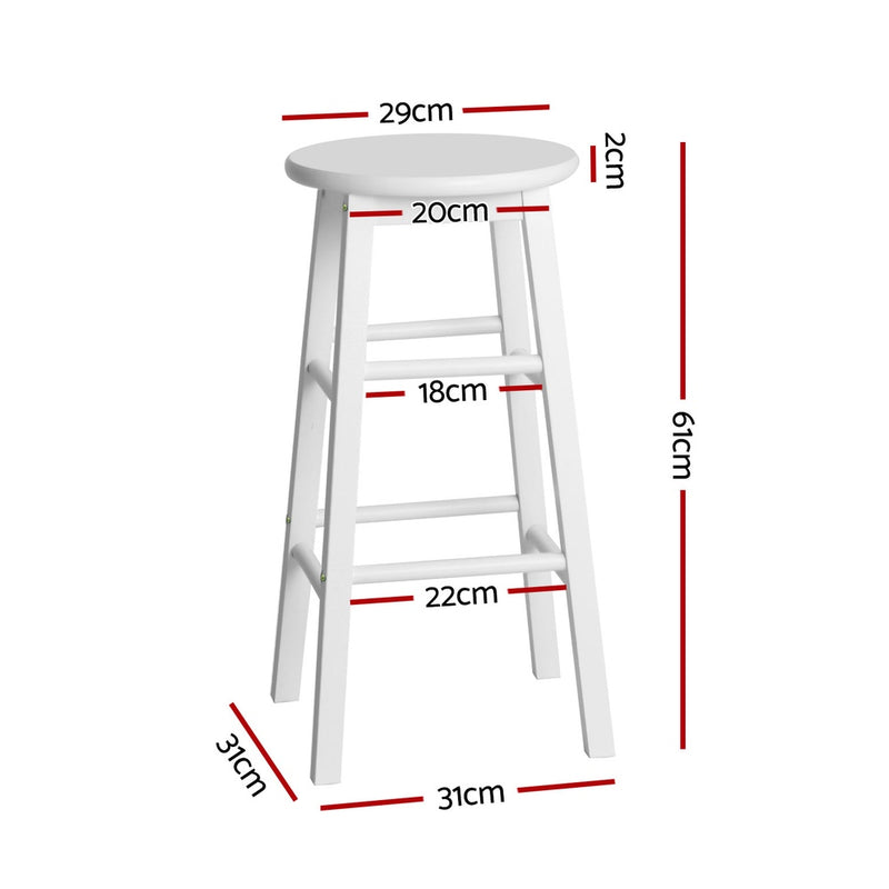 4 x Round Wooden Bar Stools – White Finish