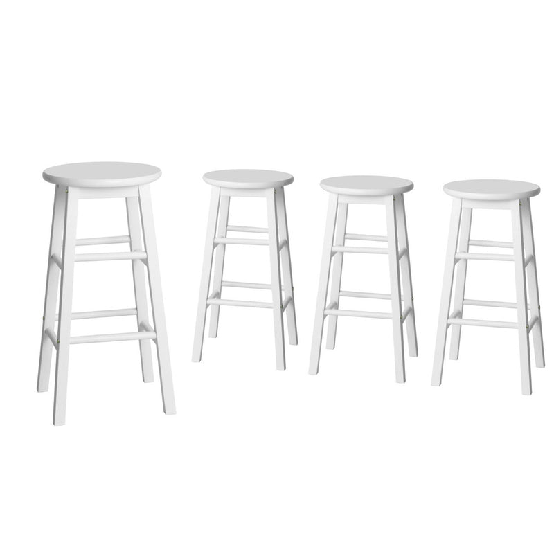 4 x Round Wooden Bar Stools – White Finish