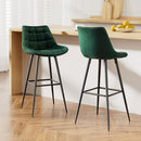 Cove 2x Bar Stools Velvet Chairs Green