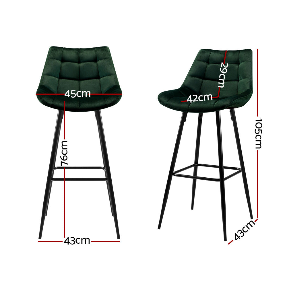 Halston Velvet Shell Bar Stools – Green – Set of 2