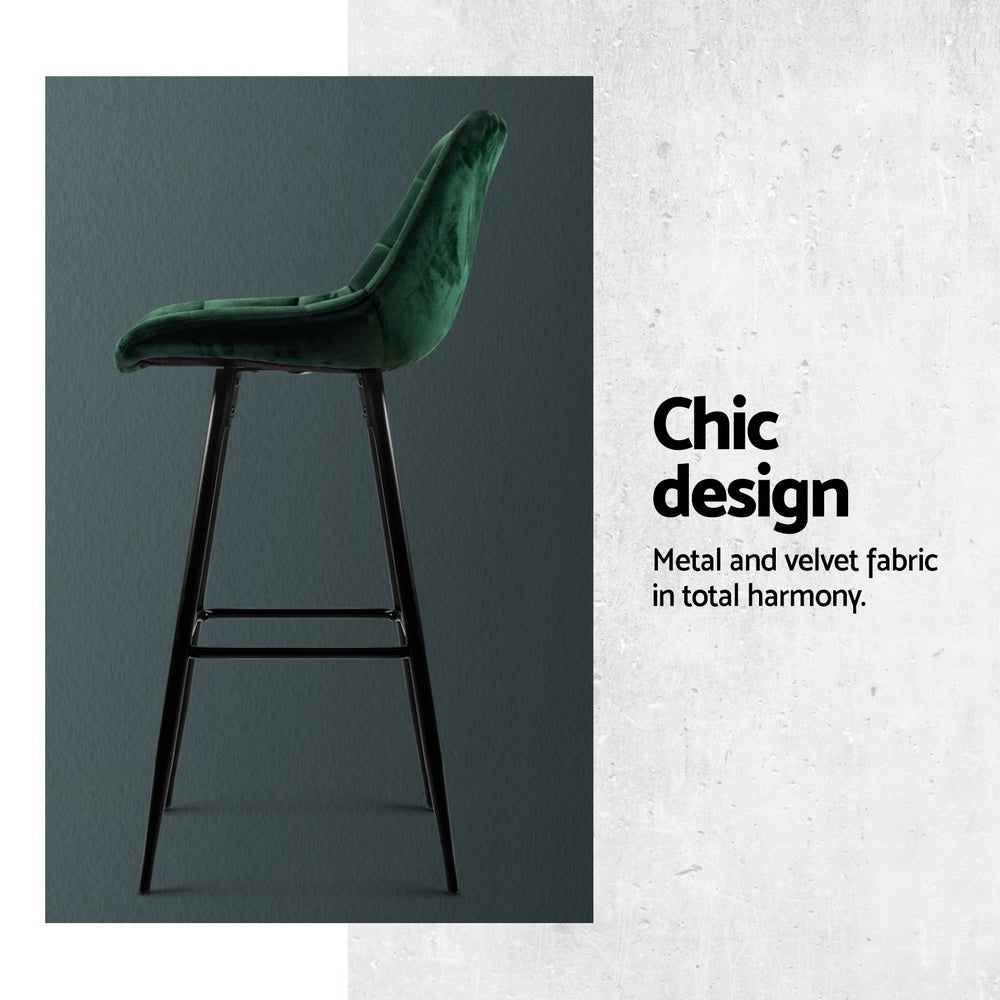 Kendall Tufted Velvet Bar Stools – Green – Set of 4