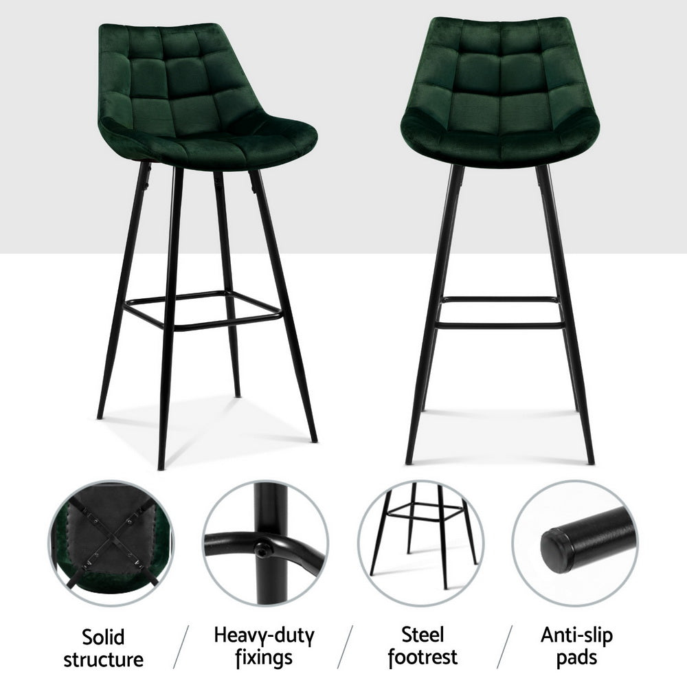 Kendall Tufted Velvet Bar Stools – Green – Set of 4