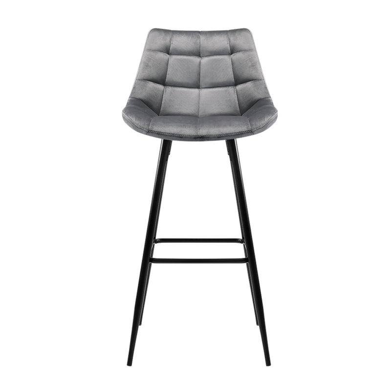 Set of 2 - Velvet Shell Bar Stools - Grey