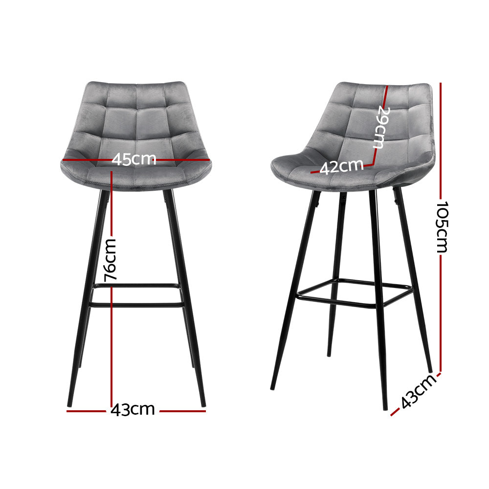 Valentina Velvet Shell Bar Stools – Grey – Set of 2