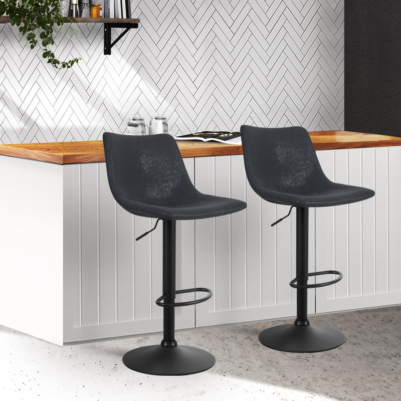 Set of 2 - Vintage style Bar Stools - Black