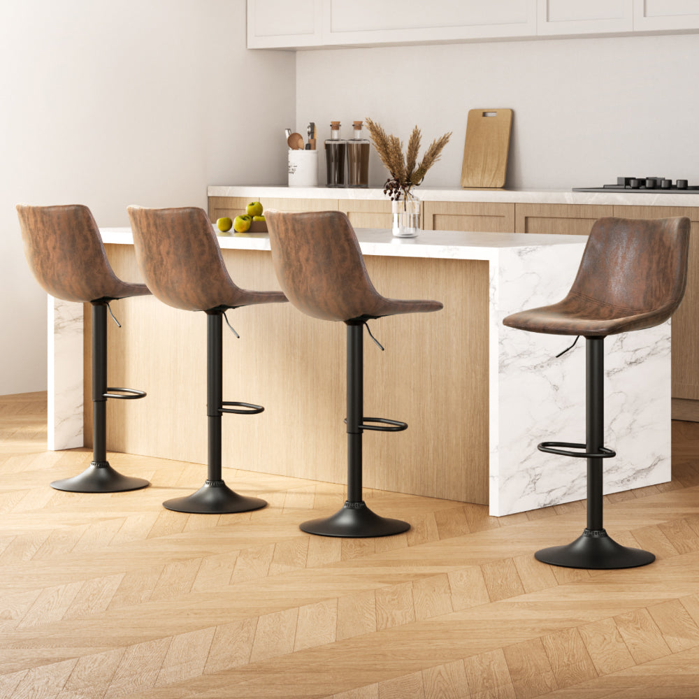 Cove 4x Bar Stools Vintage Leather Swivel Gas Lift Brown