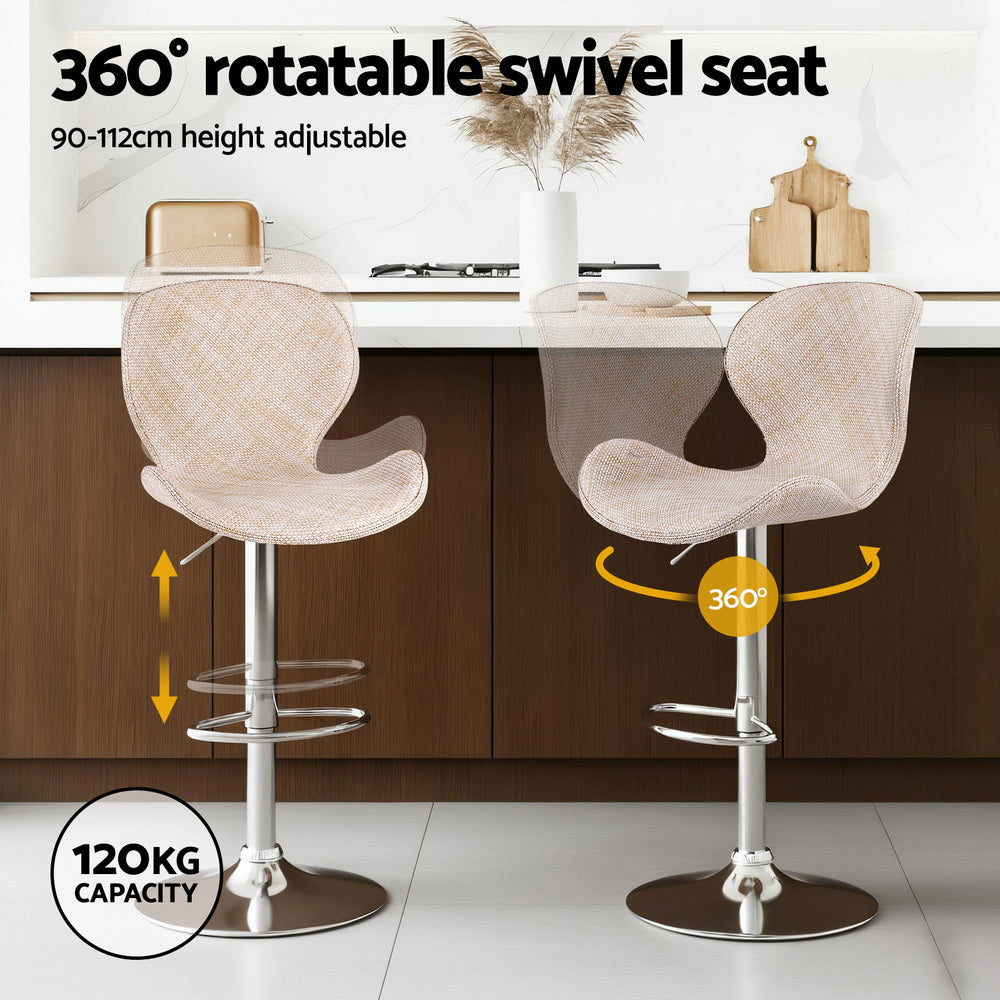 Arlo Swivel Gas Lift Bar Stools with Wing Design – Beige – Set of 2