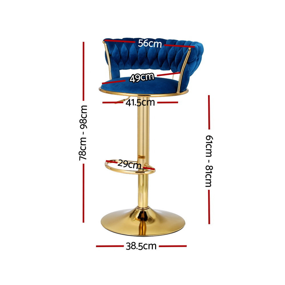 Haven Gas Lift Velvet Bar Stools – Blue – Set of 2