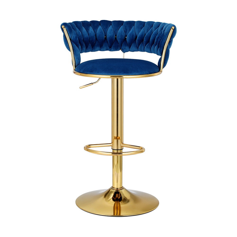 Haven Gas Lift Velvet Bar Stools – Blue – Set of 2