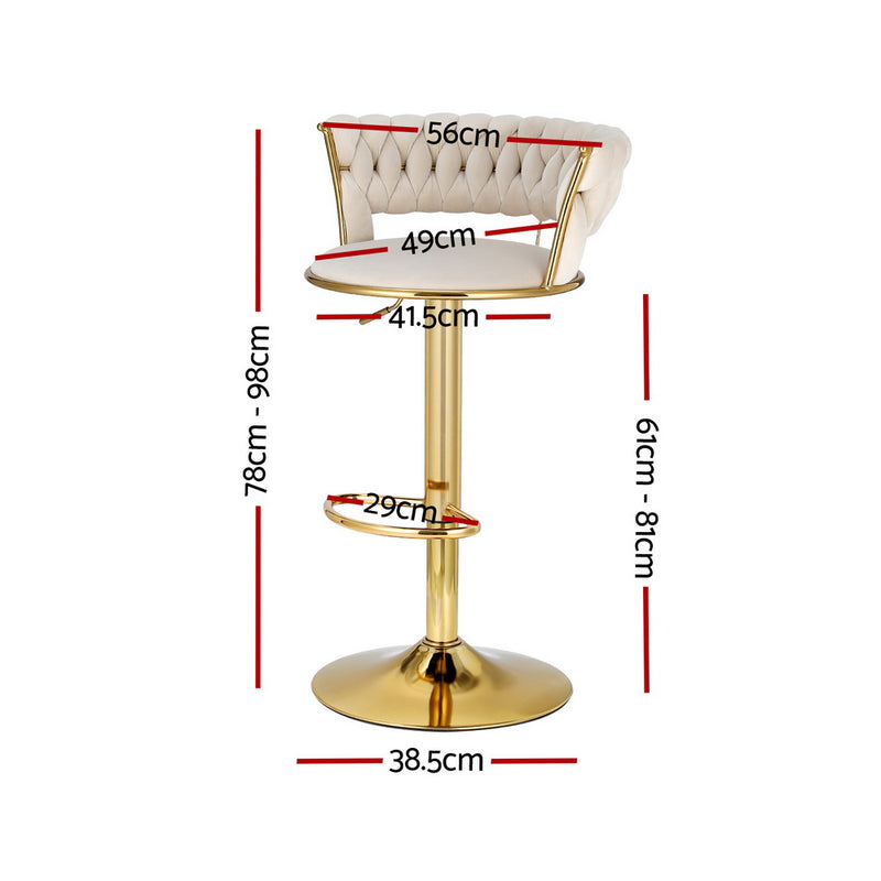 Bar Stools with Velvet Woven Backrest – Ivory