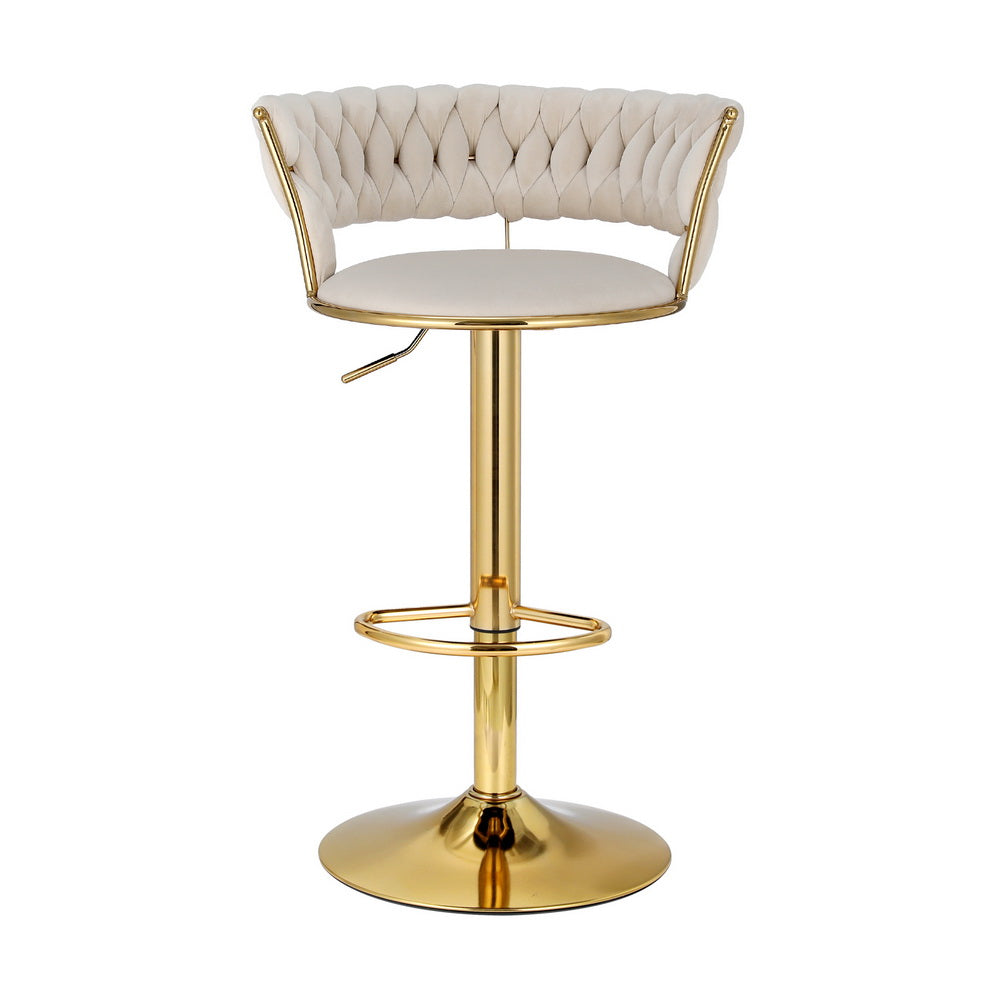 Vivien Bar Stools with Velvet Woven Backrest – Ivory – Single
