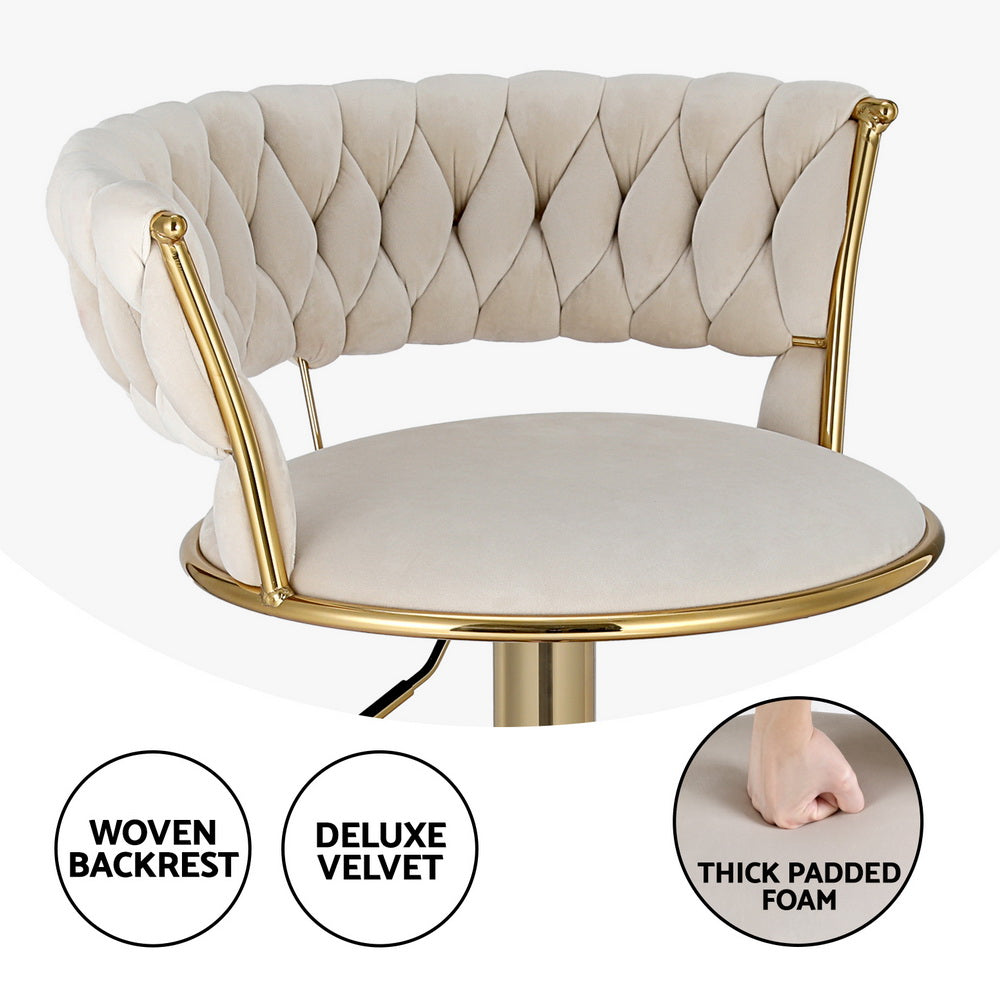 Vivien Bar Stools with Velvet Woven Backrest – Ivory – Single