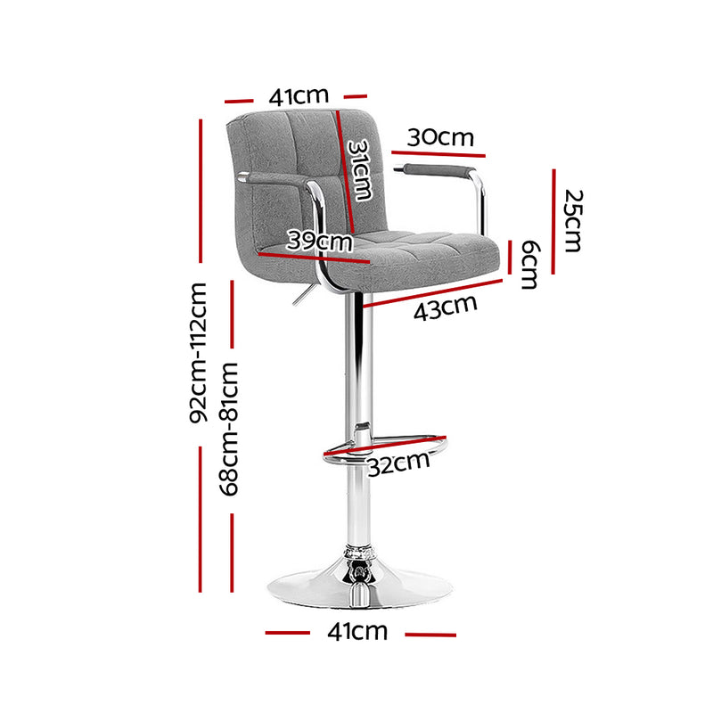 Set of 2 - Gas lift Swivel Bar Stools - Steel and Grey