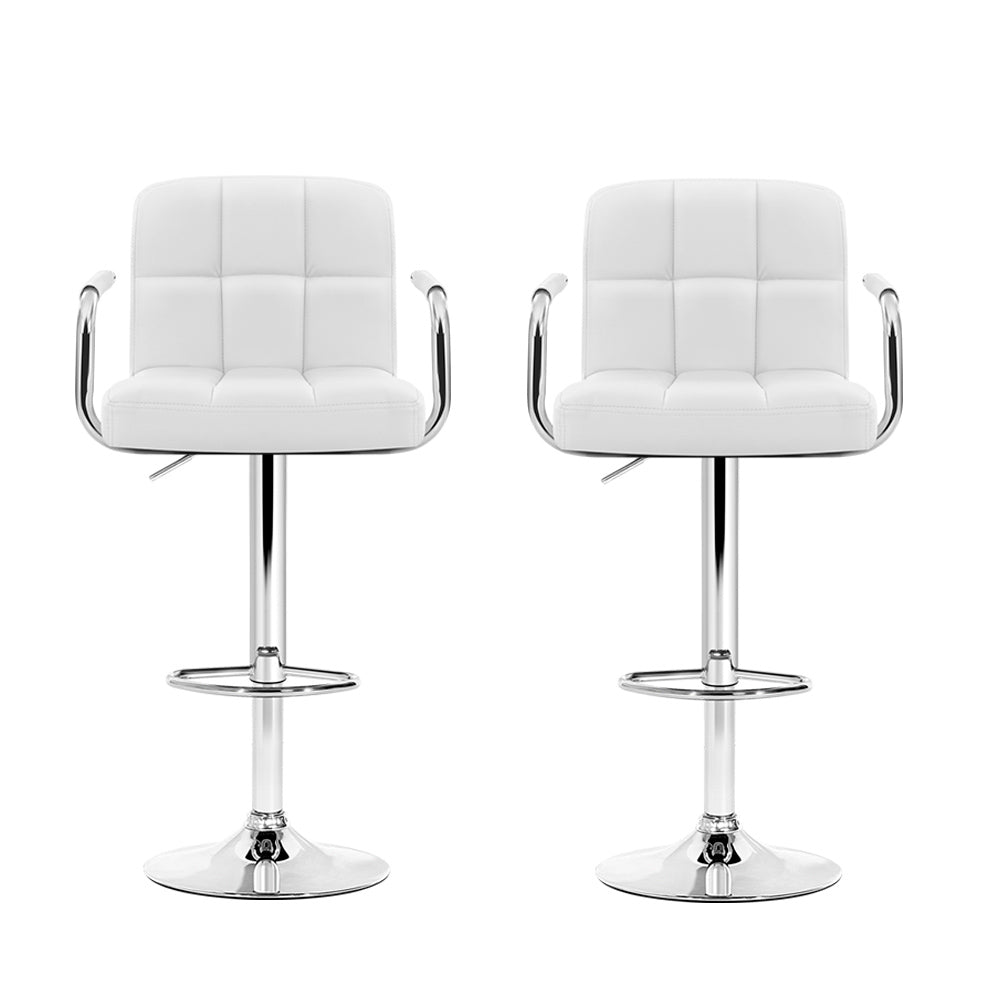 Kensington Leather Gas Lift Bar Stools – White – Set of 2