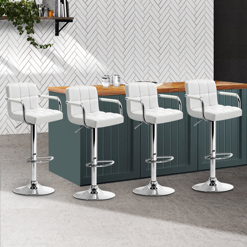 Set of 4 - Gas lift Swivel Stools with Armrests - Steel and White