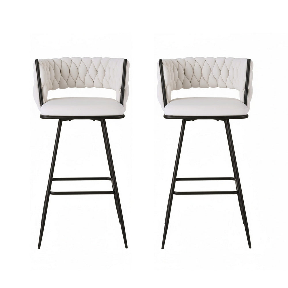 Rowan Woven Velvet Counter Stools – Beige – Set of 2