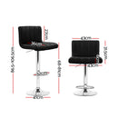 Set of 2 - Line Style Leather Bar Stools - Black