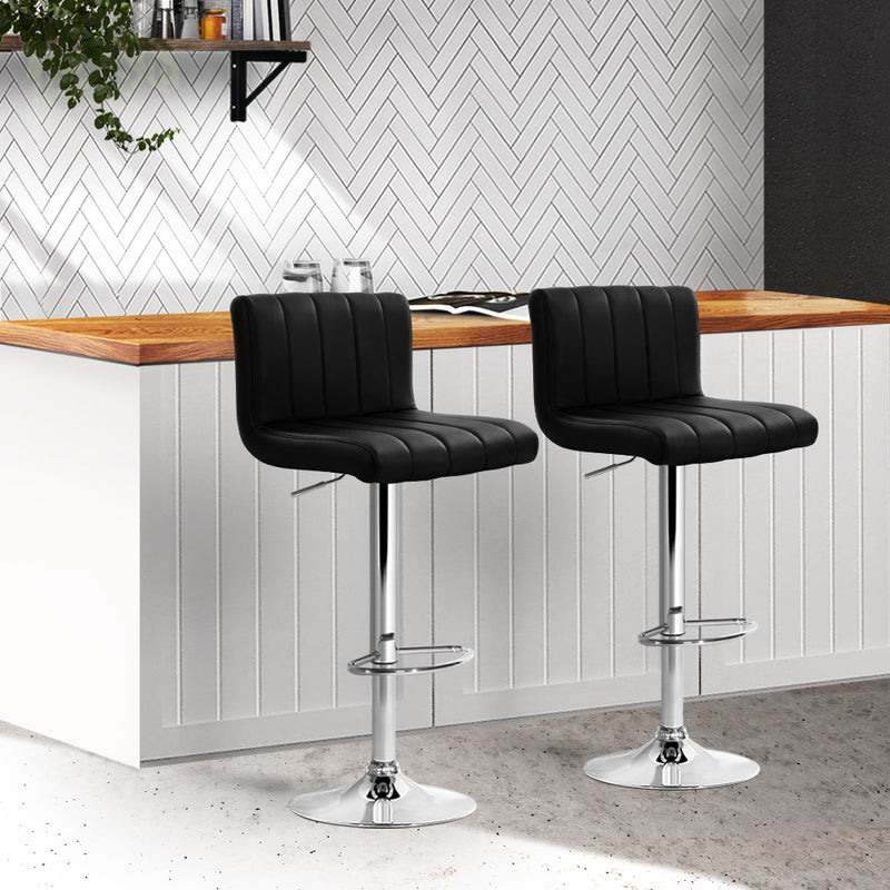 Set of 2 - Line Style Leather Bar Stools - Black