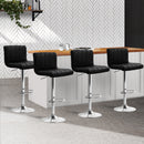 Set of 4 - Line Style Leather Bar Stools - Black