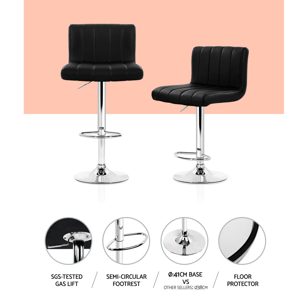 Alderon Leather Gas Lift Bar Stools – Black – Set of 4