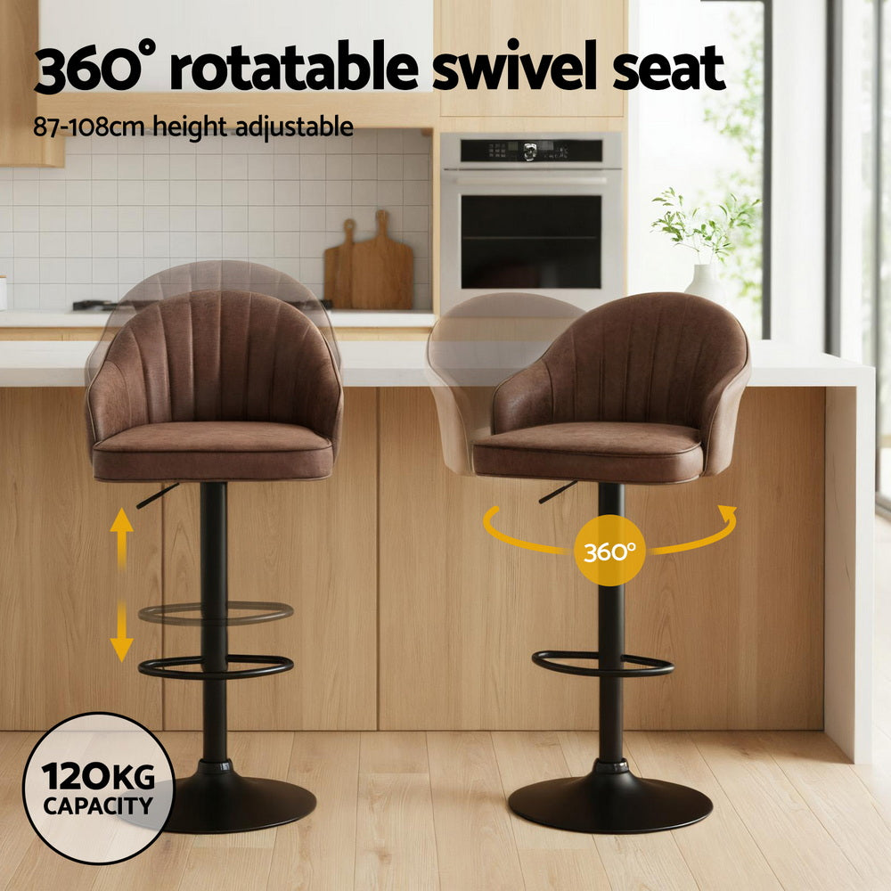 Arlo Swivel Gas Lift Bar Stools with Shell Design – Brown – Set of 2