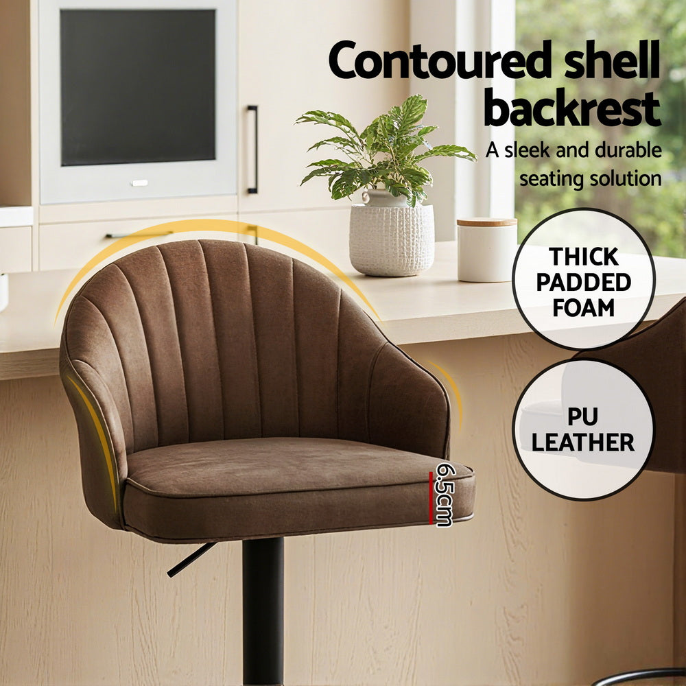 Arlo Swivel Gas Lift Bar Stools with Shell Design – Brown – Set of 2