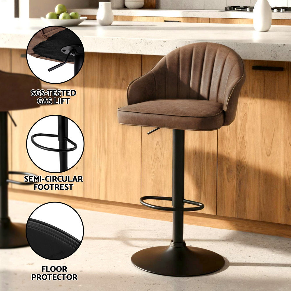 Arlo Swivel Gas Lift Bar Stools with Shell Design – Brown – Set of 2