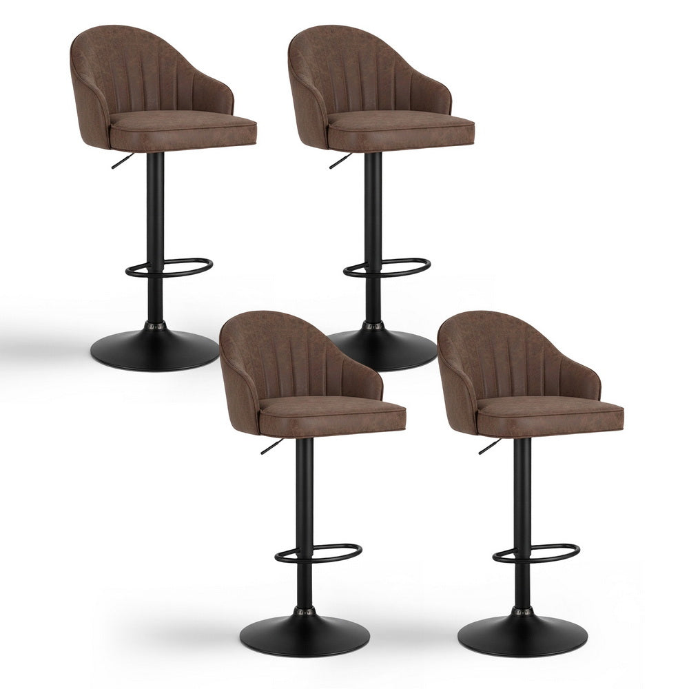 Rowan 4x Bar Stools Kitchen Swivel Gas Lift Counter Chair Shell Leather Brown