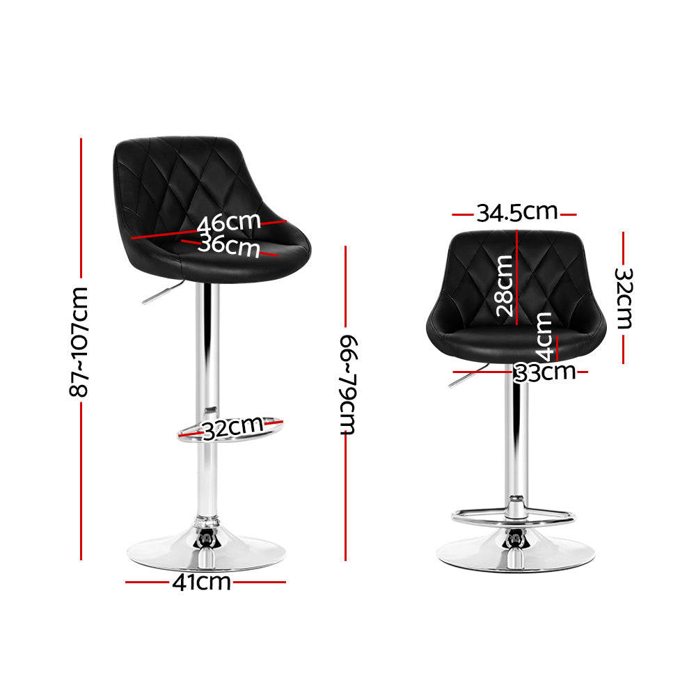 Dalton Leather Diamond Bar Stools – Black – Set of 2