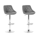 Rowan 2x Bar Stools Leather Padded Gas Lift Grey