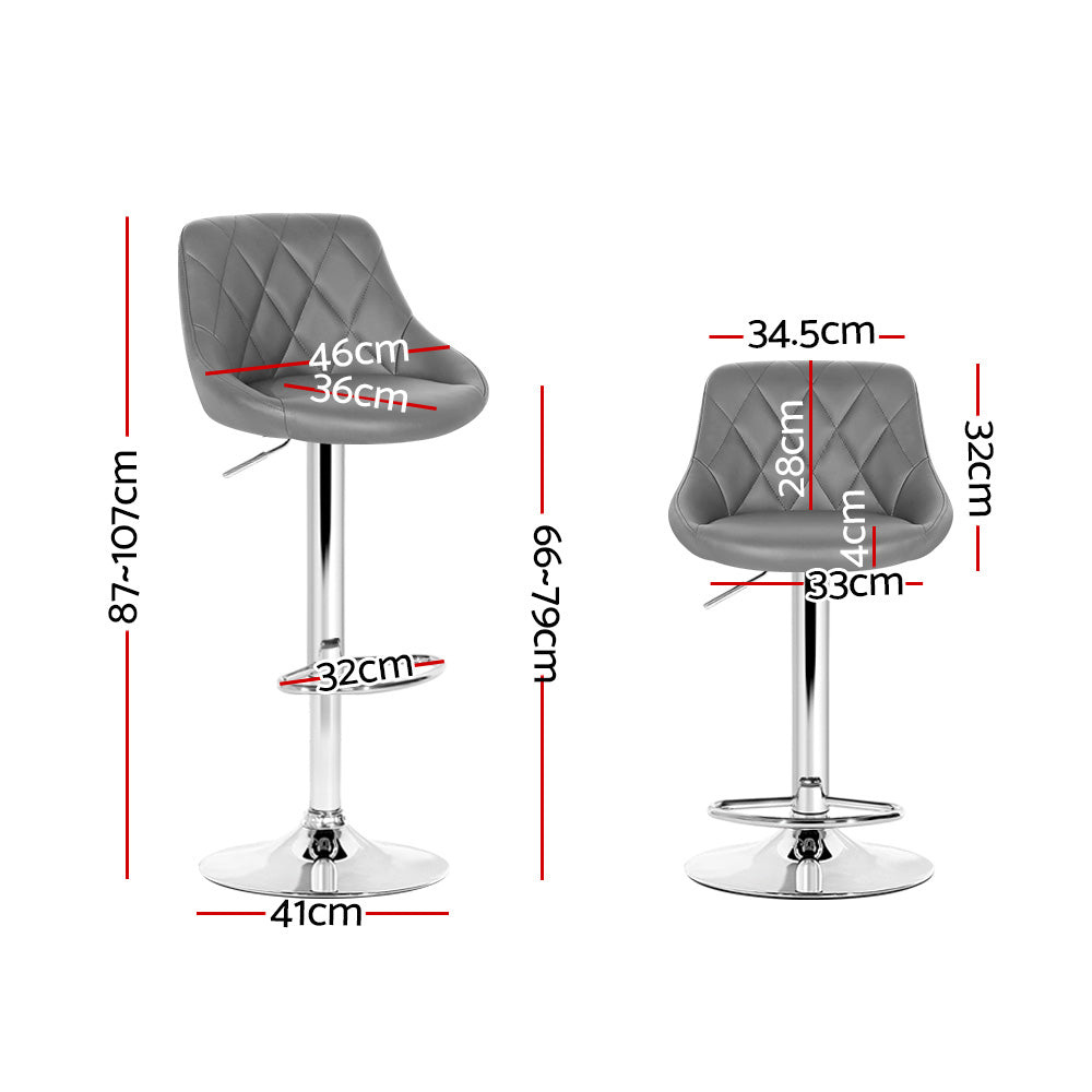 Dalton Leather Diamond Bar Stools – Grey – Set of 2
