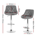 Set of 4 - Diamond Style Leather Bar Stools - Grey