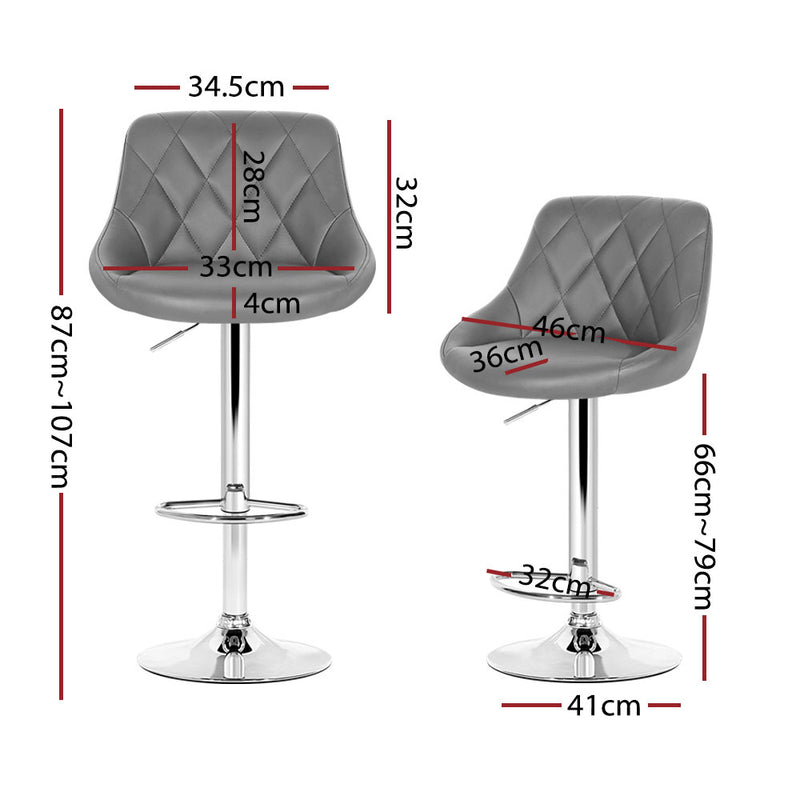 Set of 4 - Diamond Style Leather Bar Stools - Grey