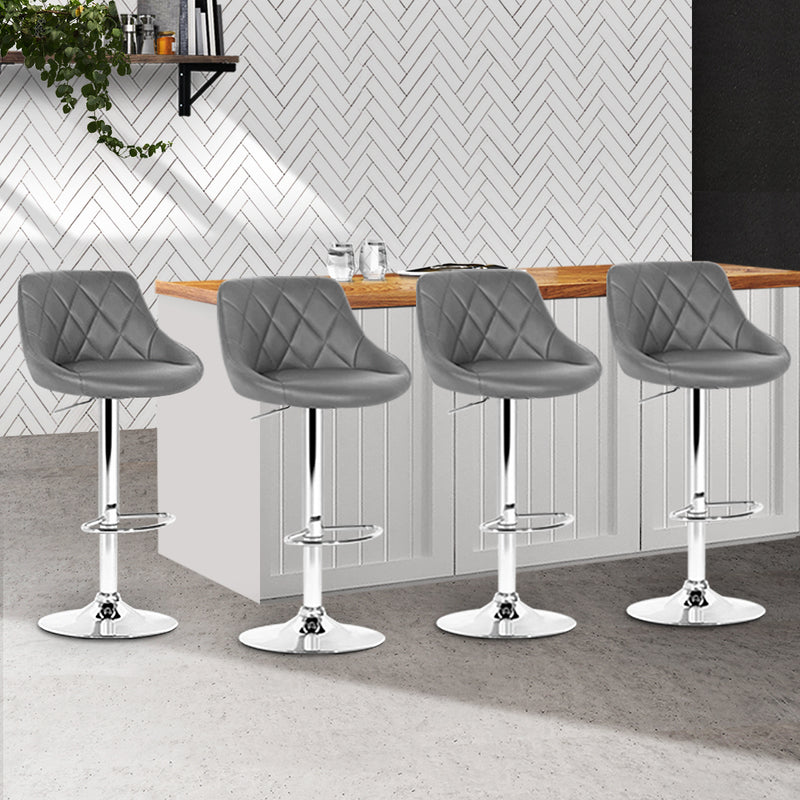 Set of 4 - Diamond Style Leather Bar Stools - Grey