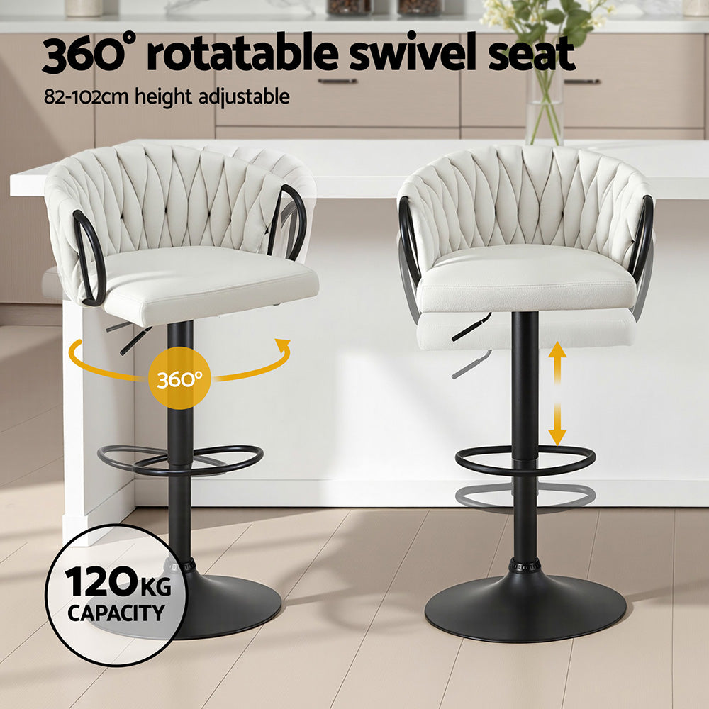 Alderon Woven Velvet Bar Stool – Ivory – Single