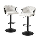 Bar Stool x2 Kitchen Dining Chair Counter Gaslift Woven Velvet Ivory