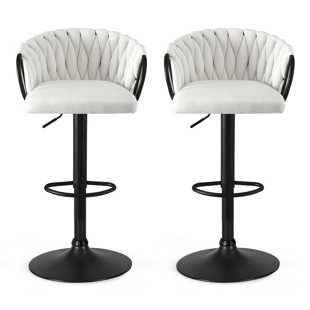 Alderon Woven Velvet Bar Stools – Ivory – Set of 2