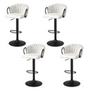 Bar Stool x4 Kitchen Dining Chair Counter Gaslift Woven Velvet Ivory