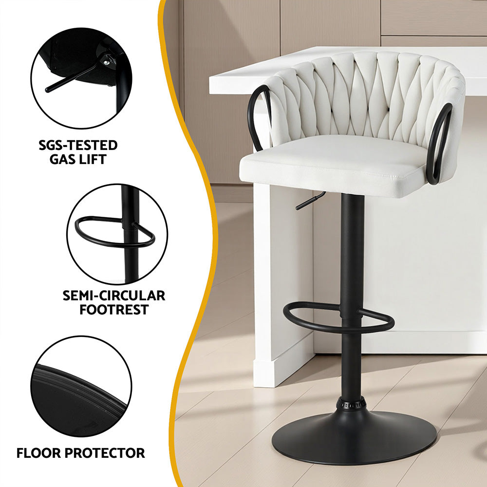 Alderon Woven Velvet Bar Stools – Ivory – Set of 4