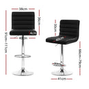 Set of 4 - Lined Pattern Leather Bar Stools- Black and Chrome