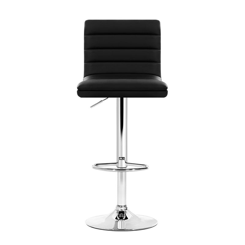 Set of 4 - Lined Pattern Leather Bar Stools- Black and Chrome