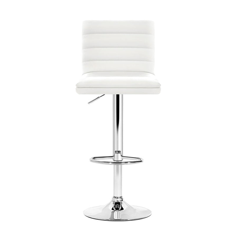 Set of 4 - Lined Pattern Leather Bar Stools- White and Chrome