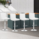 Set of 4 - Lined Pattern Leather Bar Stools- White and Chrome