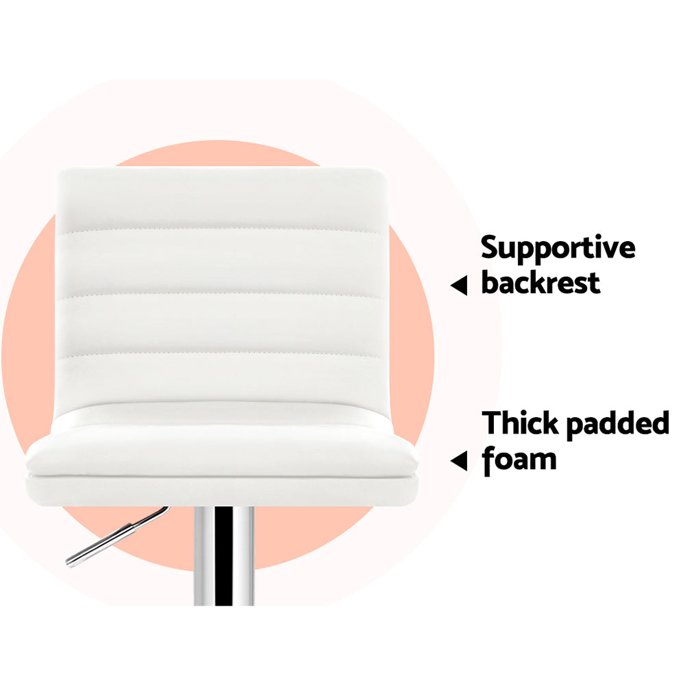Meridian Lined Pattern Leather Bar Stools – White – Set of 4