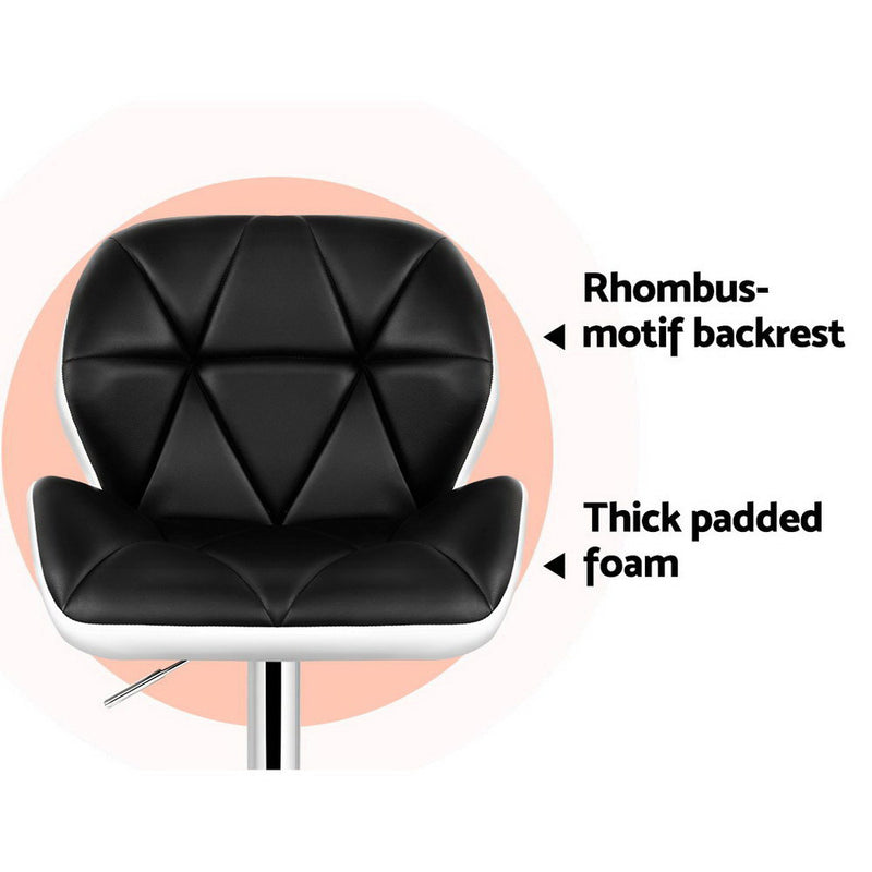 Set of 2 - Padded Leather Gas Lift Bar Stools - Black & White