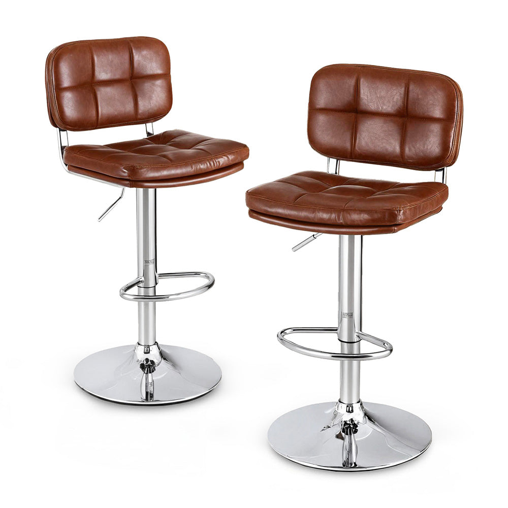 Rowan 2x Bar Stools Kitchen Swivel Gas Lift Counter Chair Tuft PU Leather Brown
